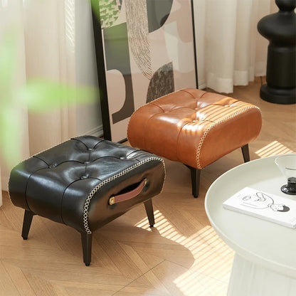 A square leather stool, living room stool, sofa footstool, home decoration, light luxury American, Italian, home decoration