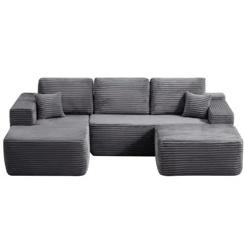 104" Cloud Sectional Sofa with U-Shape Chaise and Side Pockets , Modern Modular Design, Deep Seating