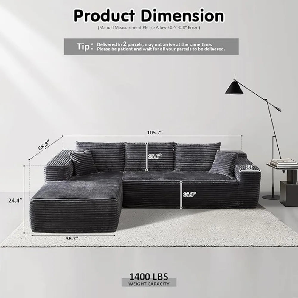 104" Cloud Sectional Couch with L-Shape Chaise,Modern Modular Sofa with Deep Seat, Upholstered Couches for Living Room Bedroom,N