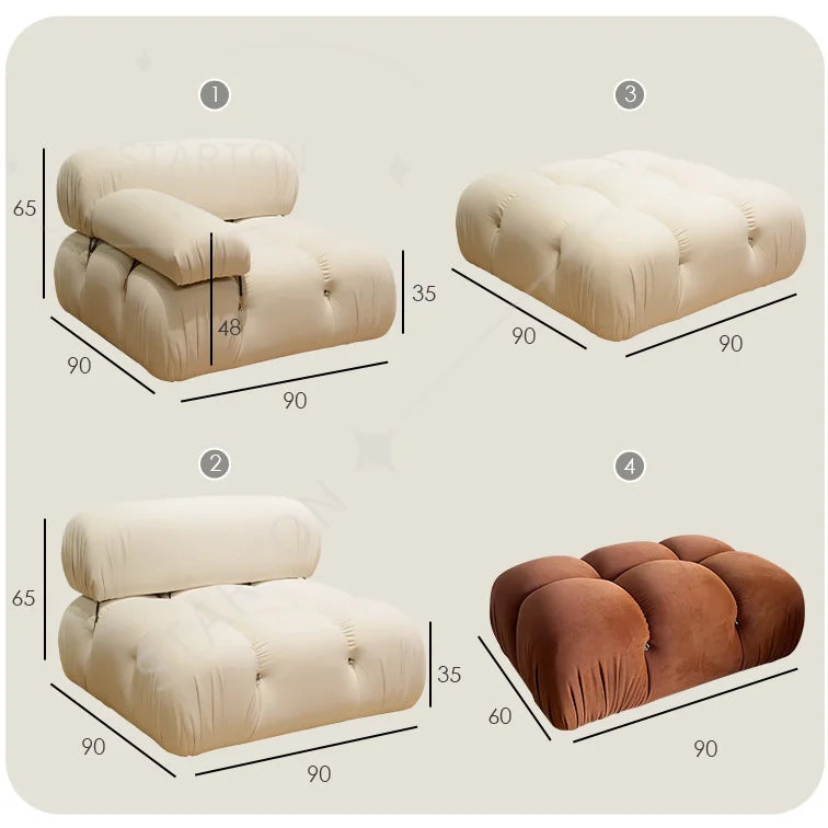 Modern Tufted Fabric Mario Bellini L-Shaped Modular Sectional Sofa （single sofa)