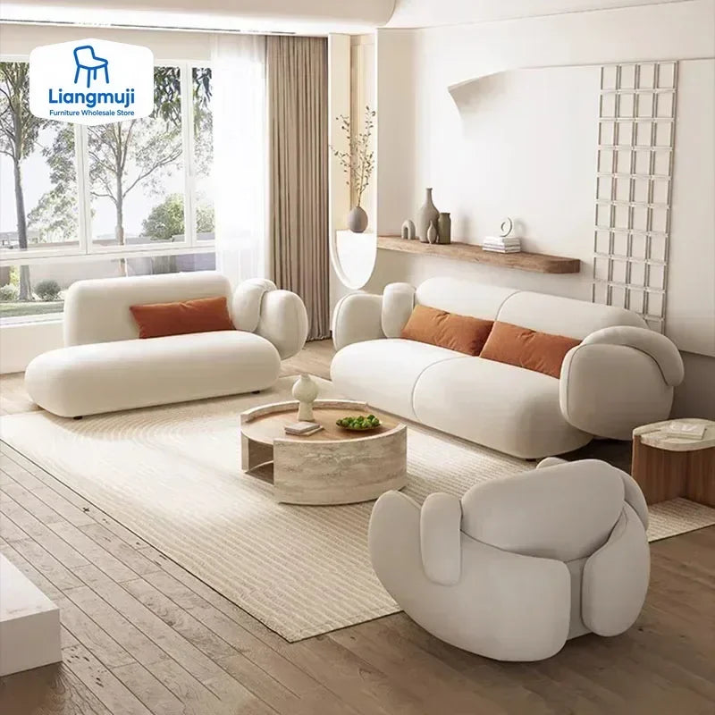 White Technology Cloth Sofa Set Modern King Size Foam Sponge Tatami Couch Large Reading Design Soft Big Bank Bedroom Furniture