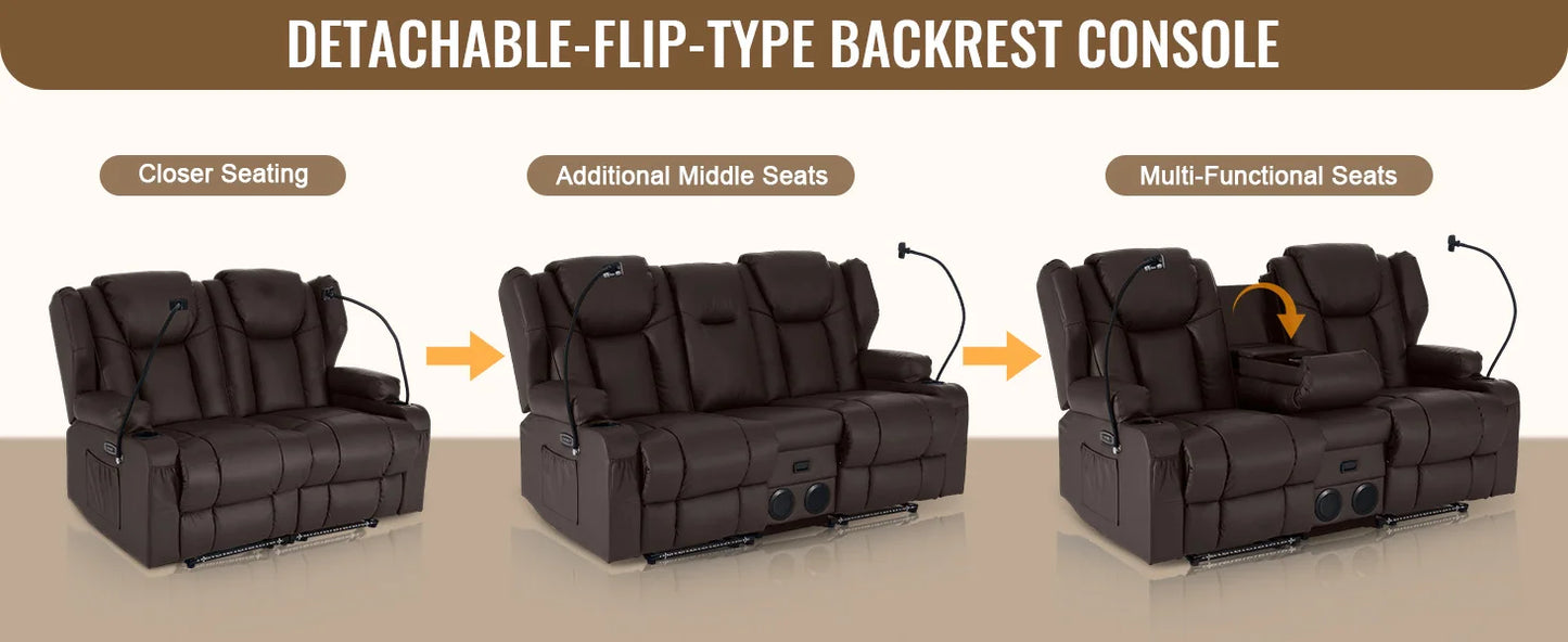 Redlife Loveseat Electric Recliner Sofa for Seniors, Massage & Heat,Dual Motor,350LBS Capacity,Cat-Claw Leather,For Living Room