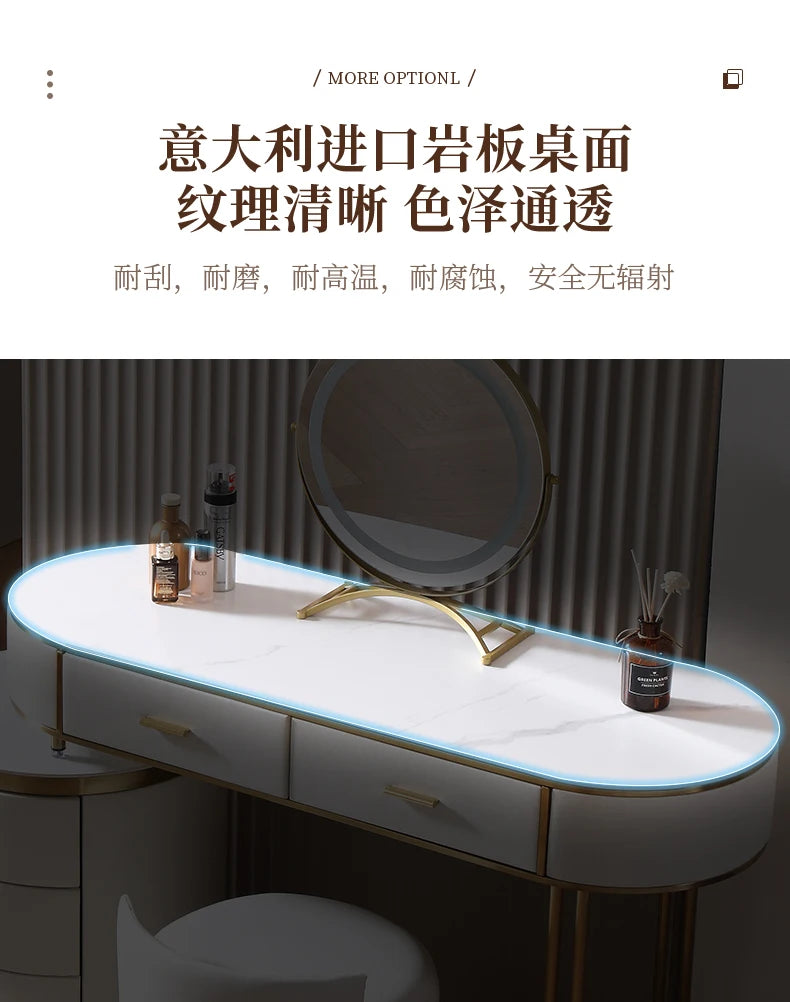 Light Mirror Vanity Table White Minimalist Drawers Storage Dressing Table Desk Makeup Mesa De Maquillaje Bedroom Furniture