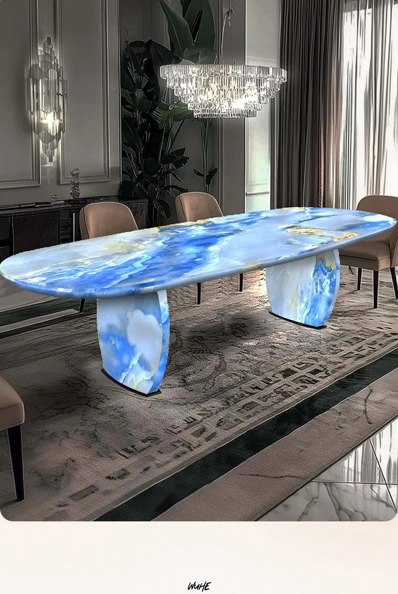 Luminous dining table Jade luxury stone dining table Light luxury large flat-floor villa High-end modern dining table