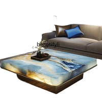 Natural marble new Chinese color luxury stone high-grade luminous jade living room minimalist villa square tea table