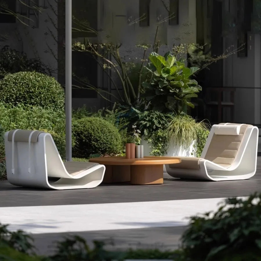 Outdoor teak courtyard Nordic style open-air famous villa anti-corrosion solid wood goose soft stone sofa