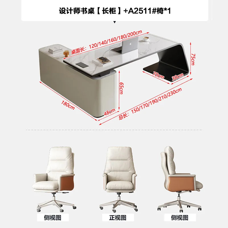 High end light luxury stone table, high-end office desk and chair combination, home L-shaped computer, high-end medical beauty