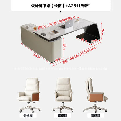 High end light luxury stone table, high-end office desk and chair combination, home L-shaped computer, high-end medical beauty