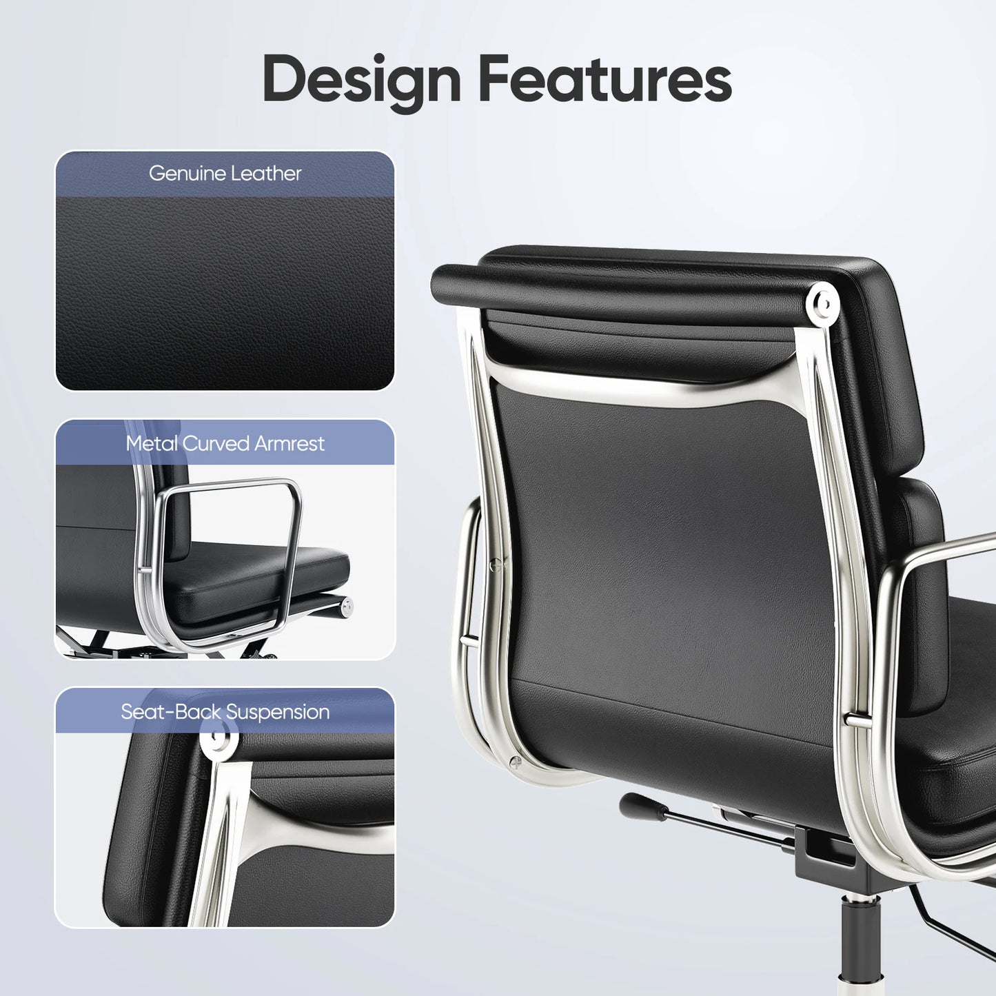 Classic Office Chair Genuine Leather Executive Desk with Lumbar Support Ergonomic Computer Chair with Aluminum Arms Office Room