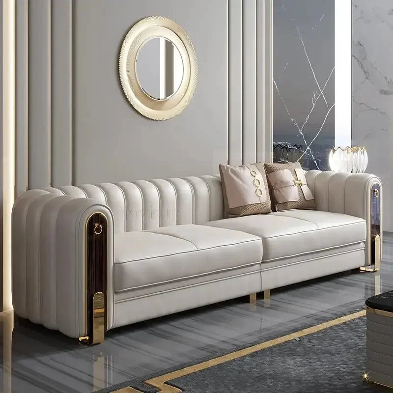 Luxury classic leather sofa set for living room and bedroom, perfect for reception and relaxation in Nordic style