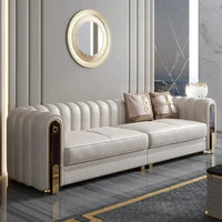 Luxury classic leather sofa set for living room and bedroom, perfect for reception and relaxation in Nordic style