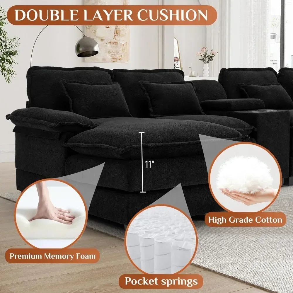 Retro U Shape Sectional Sofa Cloud Couch,124" Chenille Comfy Couches For Living Room, Modern Upholstered Large Modular Sofa