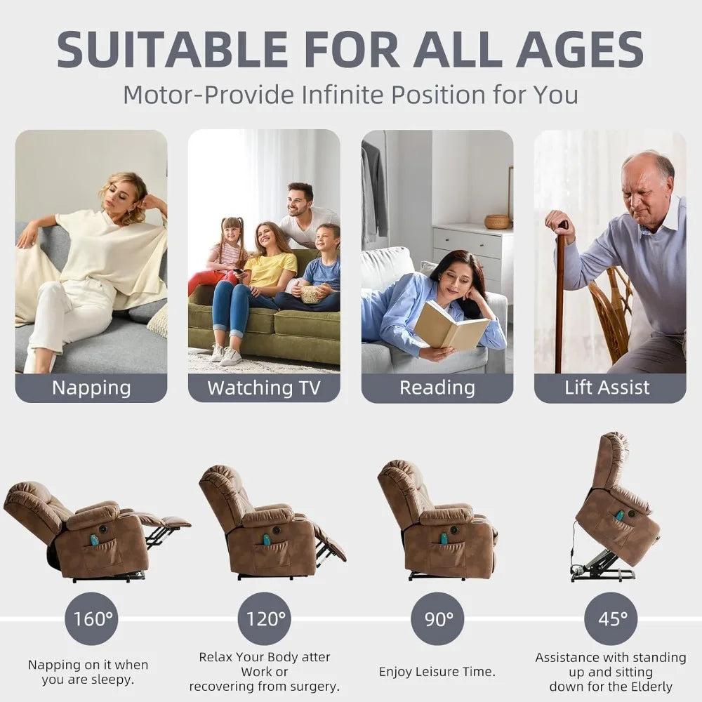 Power Lift Recliner Chair for Elderly, Electric Recliner Chairs for Adults with Massage and Heat, Cup Holders, Remote Control,