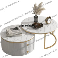 Rock slab coffee table round light luxury TV cabinet combination living room household marble size round