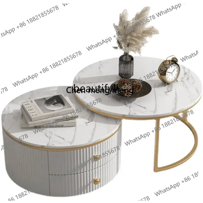Rock slab coffee table round light luxury TV cabinet combination living room household marble size round