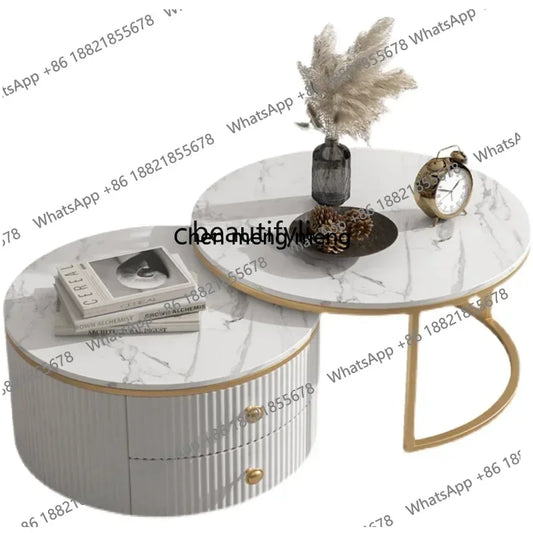 Rock slab coffee table round light luxury TV cabinet combination living room household marble size round