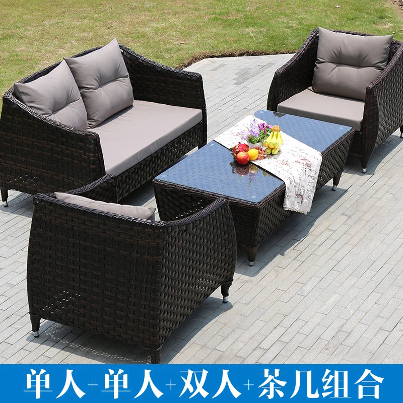 Leisure Courtyard Garden Sofas Outdoor Simple Homestay Coffee Table Garden Sofa Terrace Pe Rattan Furniture Sofá Exterior MHHYSF