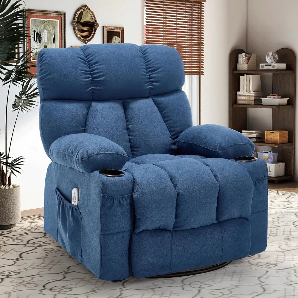 "Oversized Massage Recliner - Vibration/Heat Rocker with Side Pocket & USB Port, Ergonomic Nursery Chair for Living Room"