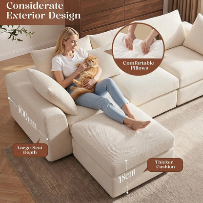 110" L-Shaped 3-Seat Modular Sectional Sofa with Movable Design