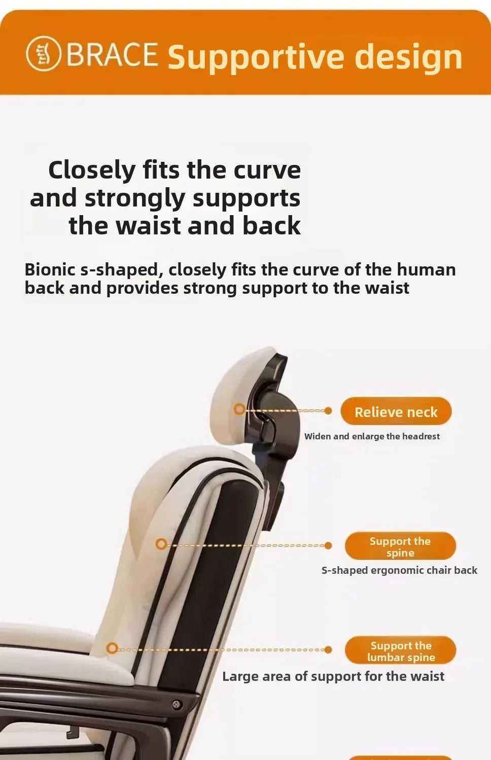 Ergonomic Office Chair with Adjustable Headrest, Latex Seat, Reclining Function & Linked Armrests, Bow Tie Base