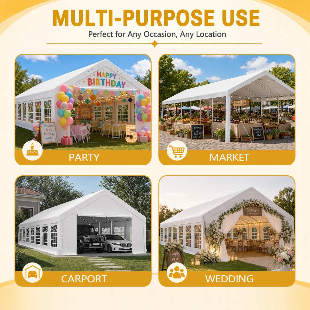 20x50FT Heavy Duty Party Tent Waterproof Wedding Canopy Tent Transparent Windows Double Doors Steel Frame For Outdoor Event Market Carport