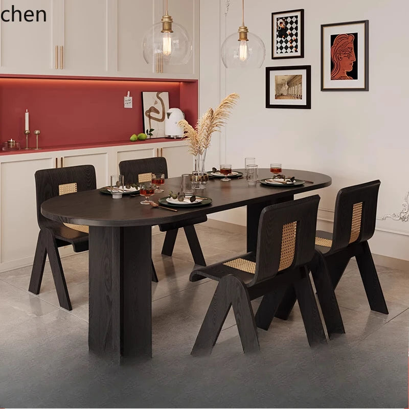 HTT oval dining table and chairs retro living room modern light luxury dining room rock slab home accessories