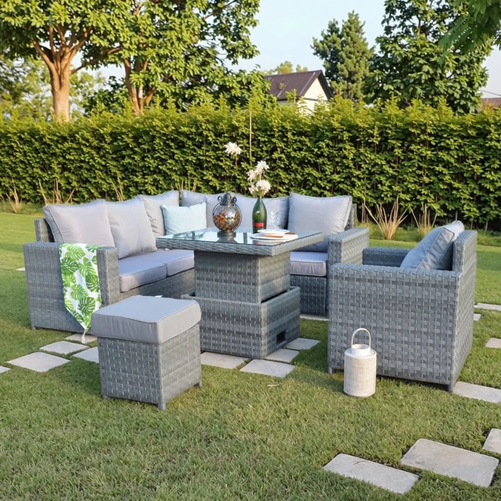 Factory Direct Sell Garden Corner Set Modern Wide Rattan Furniture Outdoor Lounge Sofa Set with Lift Table