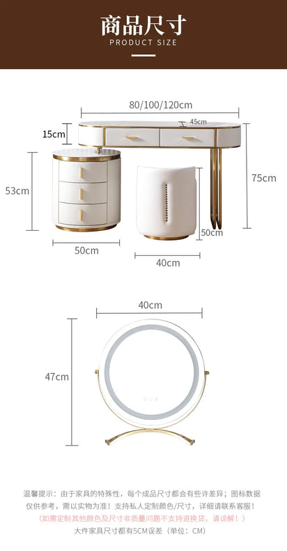 Light Mirror Vanity Table White Minimalist Drawers Storage Dressing Table Desk Makeup Mesa De Maquillaje Bedroom Furniture