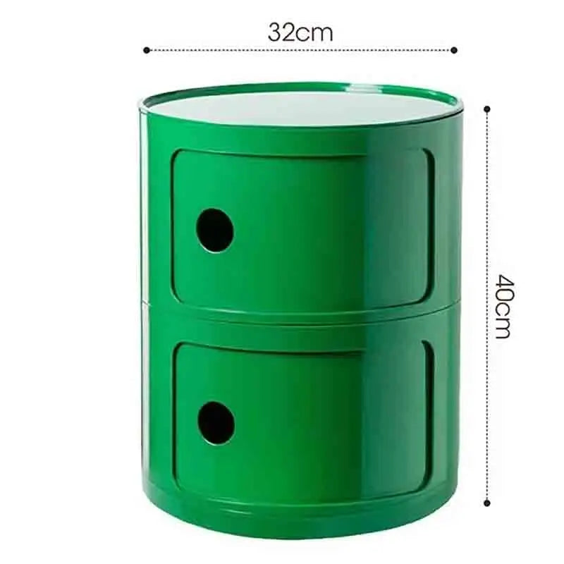 Plastic Round Nightstand Bedside Table Cabinet with Sliding Doors Round Storage Bedside Cabinet Nightstand  for Living Bedroom