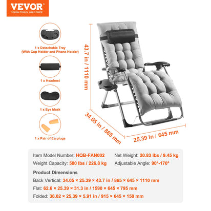 SucceBuy Zero Gravity Chair Zero Gravity Recliner Lounge Chair Adjustable Anti Gravity Chair with Cushion Footrest and Cupholder