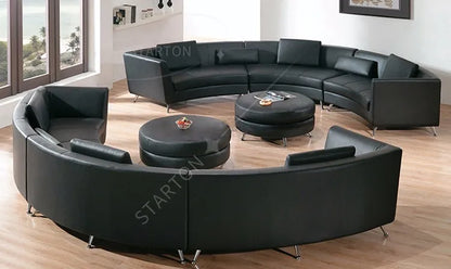 Leather Curved Sectional Sofa Set Low Price Living Room Furniture for Apartment Home Furniture with Sponge Filling