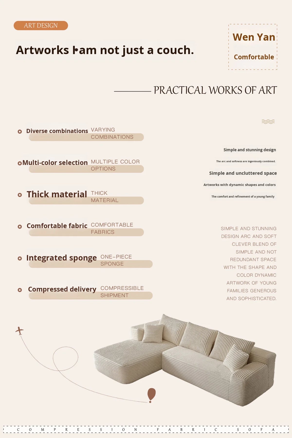 Modern Sectional Sofa Modular Design Fabric Sofa for Small Apartment Living Room