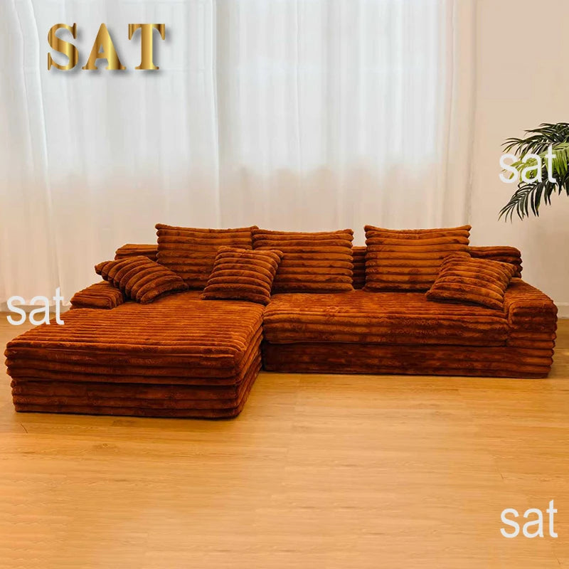 Thick Striped Corduroy Fabric Modern Modular Sectional Sofa Couch Set for Home Living Room Apartment Hotel