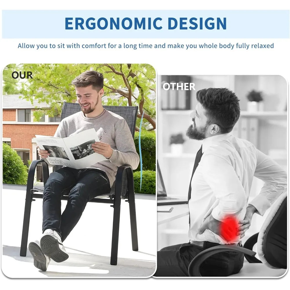 Patio Chairs Set of 8 - Outdoor Stackable Dining Chairs for All Weather - Lightweight Textilene Outdoor Chair Sets with Armrests