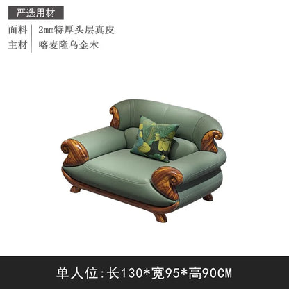 Leather sofa combination first layer cowhide modern new Chinese living room solid wood sofa furniture