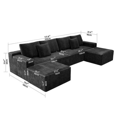 Modular Sectional Sofa, Upholstered Couch for Living Room or Bedroom, No Assembly Required, 4-Piece Free Combination, Plush