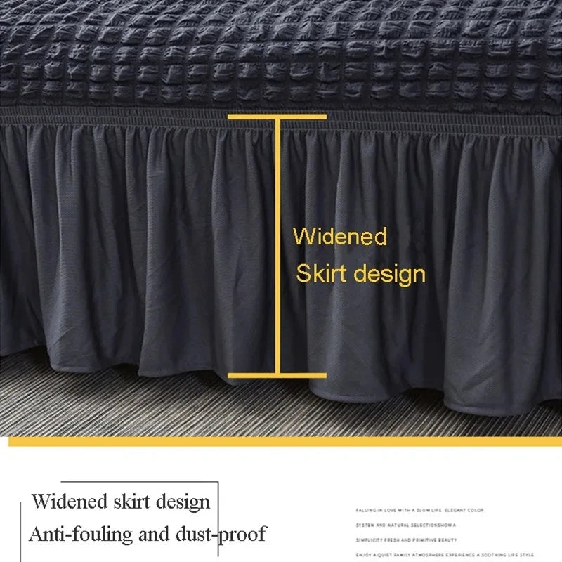 1 Seater Seersucker Sofa Cover with Elastic Skirt Stretch Sofa Protector Removable Slipcover Armchair Cover Elastic Couch Cover