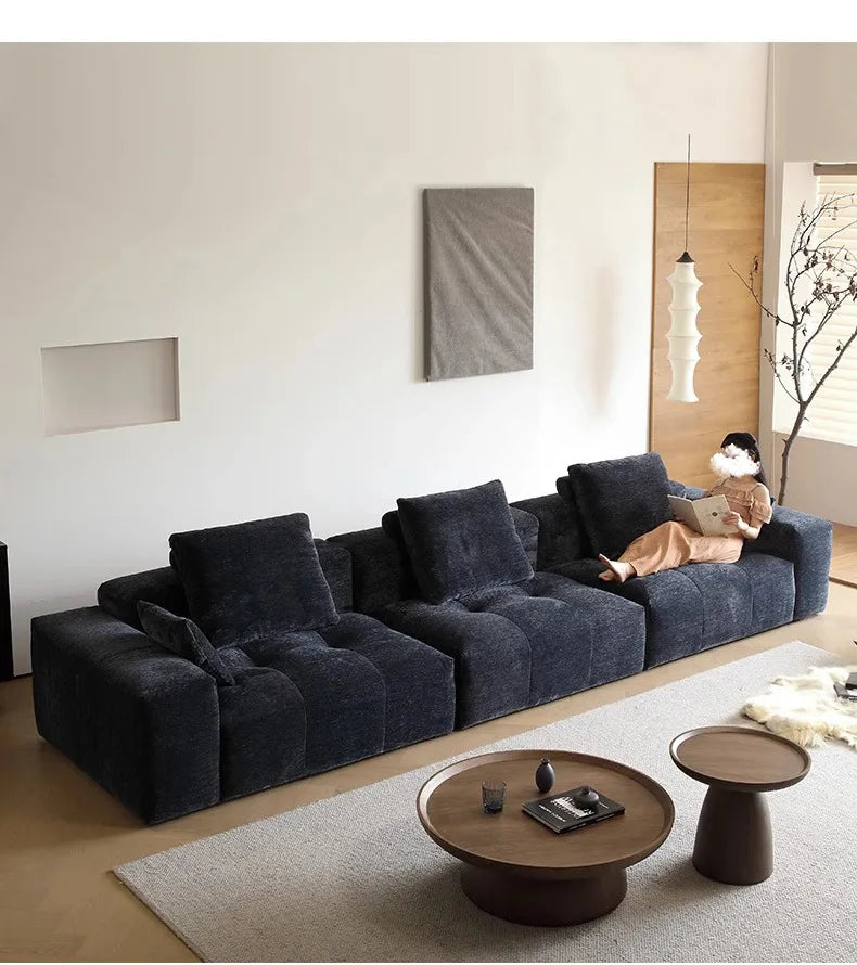 Italian Minimalism Modular Corner Combination Modern Living Room *Chenille Fabric Reclining Straight-Back Sofa Set Black