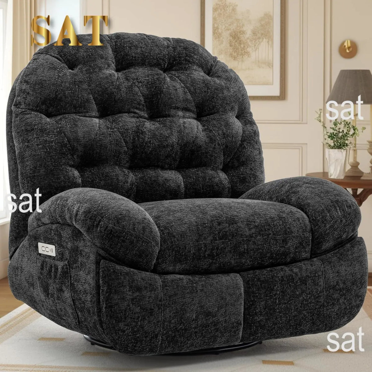 Oversized Swivel Recliner Chair, Comfortable Soft Shell Shaped Recliner with  Ports and Storage for Living Room