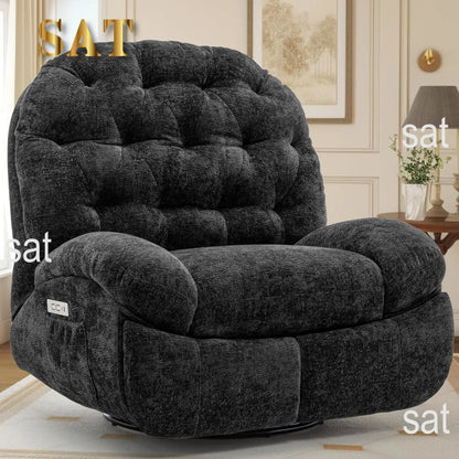 Oversized Swivel Recliner Chair, Comfortable Soft Shell Shaped Recliner with  Ports and Storage for Living Room