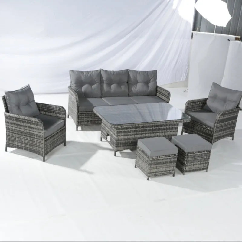 Rattan chair six-piece outdoor courtyard leisure balcony table and chair set coffee table open-air rattan chair combination