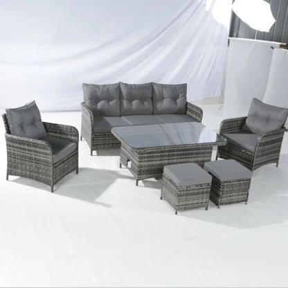 Rattan chair six-piece outdoor courtyard leisure balcony table and chair set coffee table open-air rattan chair combination