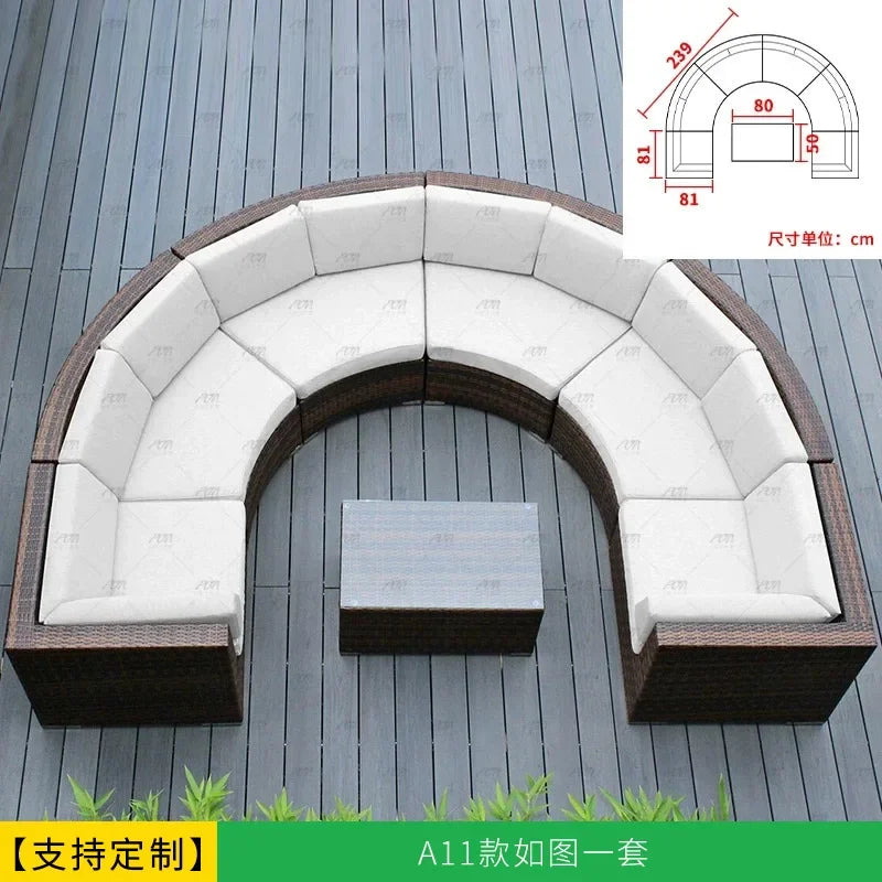 Leisure Outdoor Villa Garden Arc Sofa Hotel Courtyard Rattan Sofa B & B Terrace Sofa Furniture