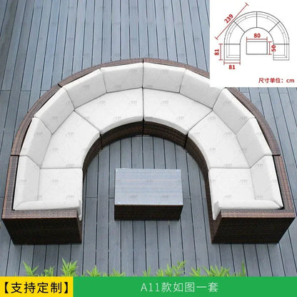Leisure Outdoor Villa Garden Arc Sofa Hotel Courtyard Rattan Sofa B & B Terrace Sofa Furniture
