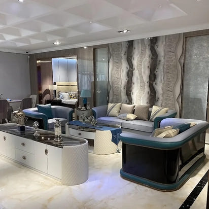 Italian style, light luxury leather, sofa, model room, living room, furniture