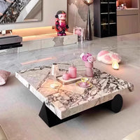 "Italian Minimalist Coffee Table - Calacatta Gold Vein Marble Square, Customizable Luxury for Small/Large Living Rooms"