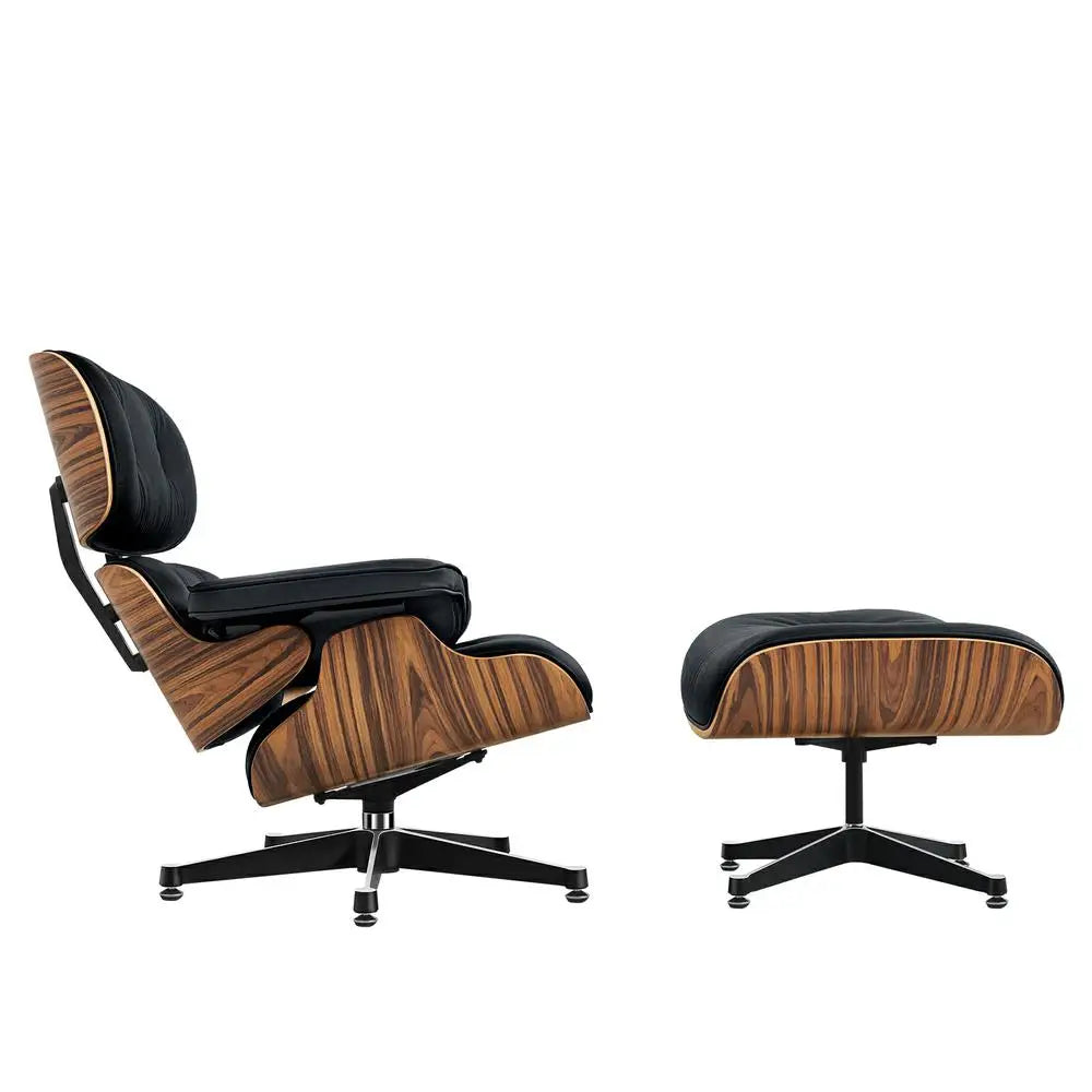 TY307 Classic Recliner with Ottoman Light acid Branch Armchair Black Cowhide Black Big Head Foot Swivel Deck Chair Clean Lines