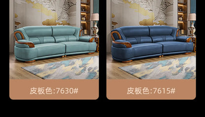 A38 Leather Sofa Luxury Villa Living Room New Chinese Style First Layer Cowhide European Solid Wood Home