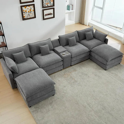 145" Oversized Modular Sectional Sofa U Shaped Cloud Couch 6 Seat Sofa Set for Living Room Comfy Fluffy Chenille Deep Seat