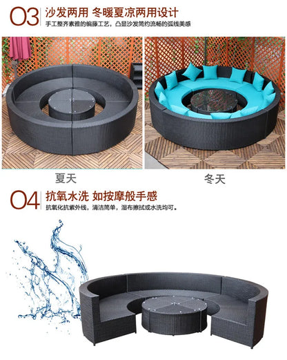 Modern Imitation Rattan Round Sofa Set Outdoor Garden Patio Rattan Woven Sofa Leisure Balcony Rattan Chair Furniture